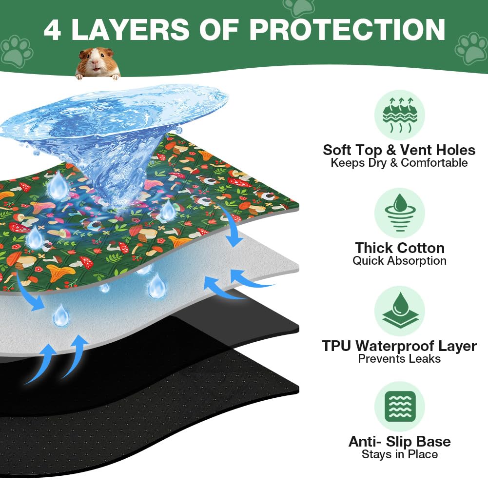 Washable Reusable Pet Pipi Pads 4-Layer Super Absorbent for Guinea Pigs & Small Animals – Green 70x140cm
