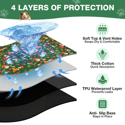 Washable Reusable Pet Pipi Pads 4-Layer Super Absorbent for Guinea Pigs & Small Animals – Green 70x140cm