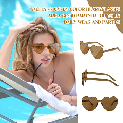 Heart-Shaped Rimless Sunglasses 10 Pairs Transparent Candy Colours – Red Set