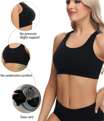 Women's Cotton Bustier Wireless T-Back Bra Light Support 3-Pack – Black M