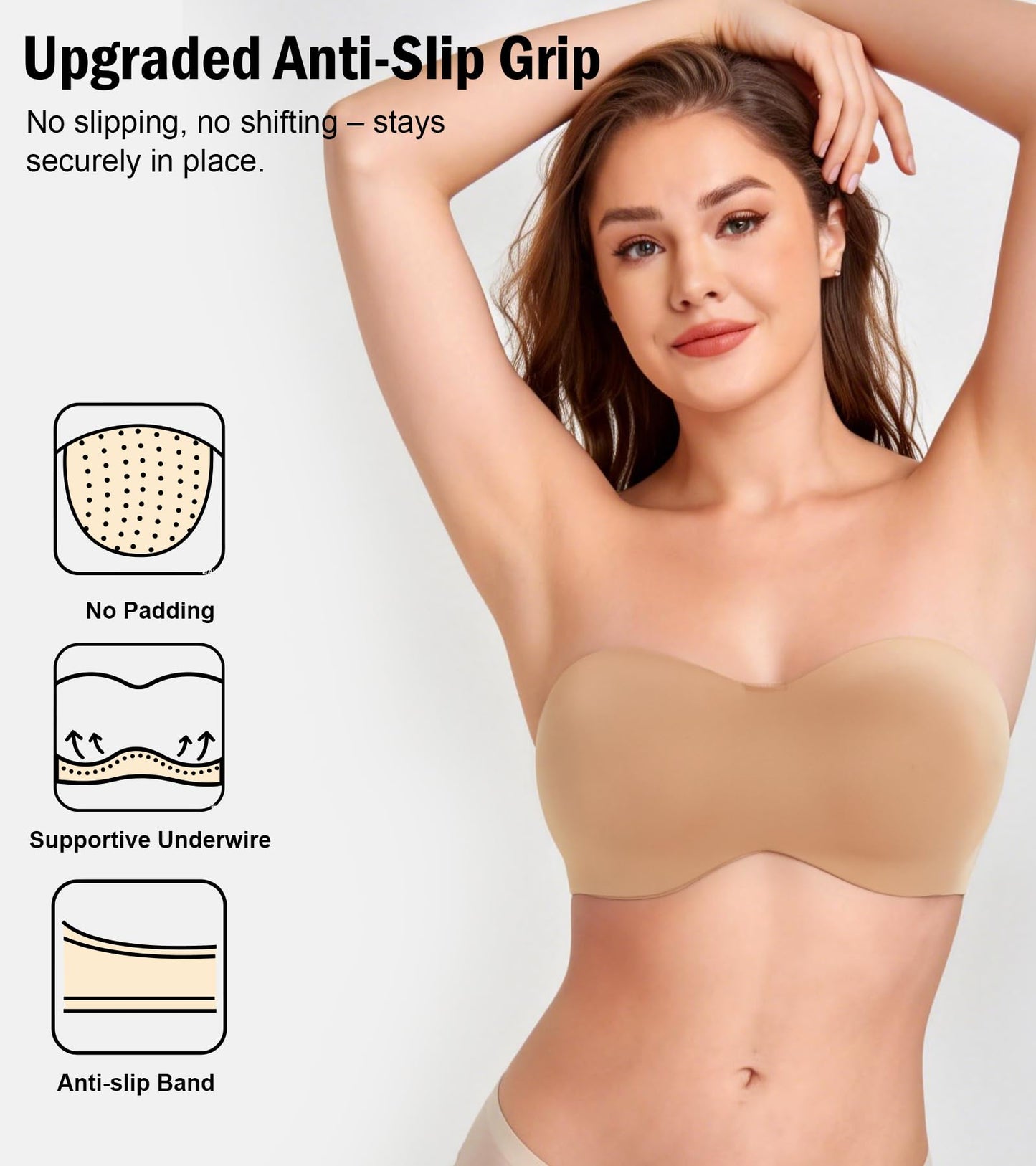 Women's Strapless Underwire Multiway T-Shirt Bra Unpadded Minimizer – Pecan 80C