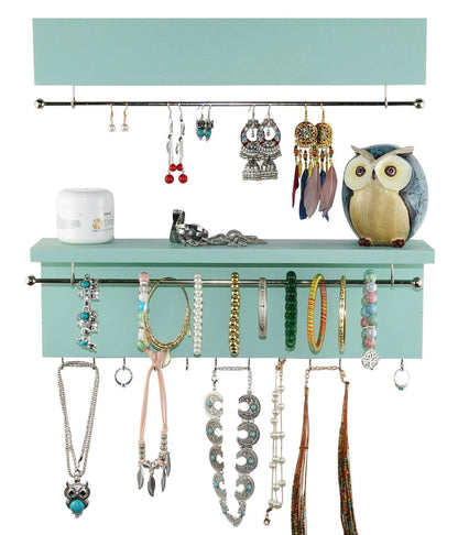 Spiretro Wall Mount Set of 2 Jewelry Holders, Removable Silver Metal Rod for Earrings, Bracelets, Hooks for Hanging