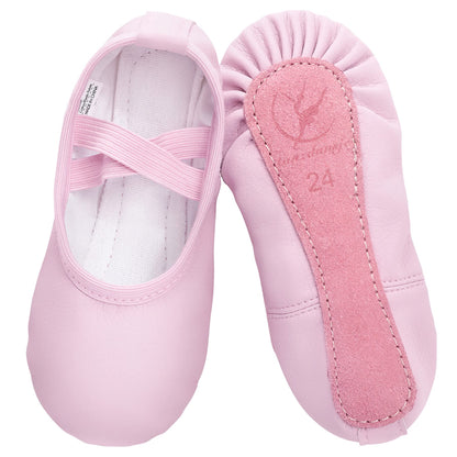 Leather Ballet Shoes Full Sole Dance Slippers for Children & Women Sizes 22–40 – Pink/Beige/Black