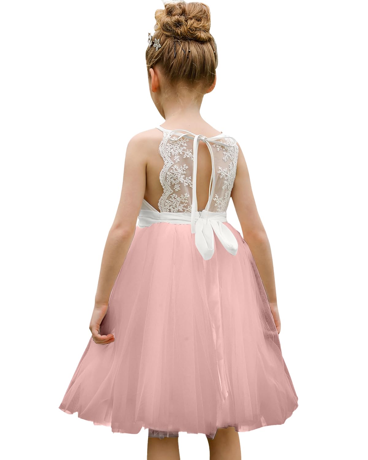 Aibaowedding Lace Back Flower Girl Dress Kids Summer Wedding Party Dress – Pink 6-7Y