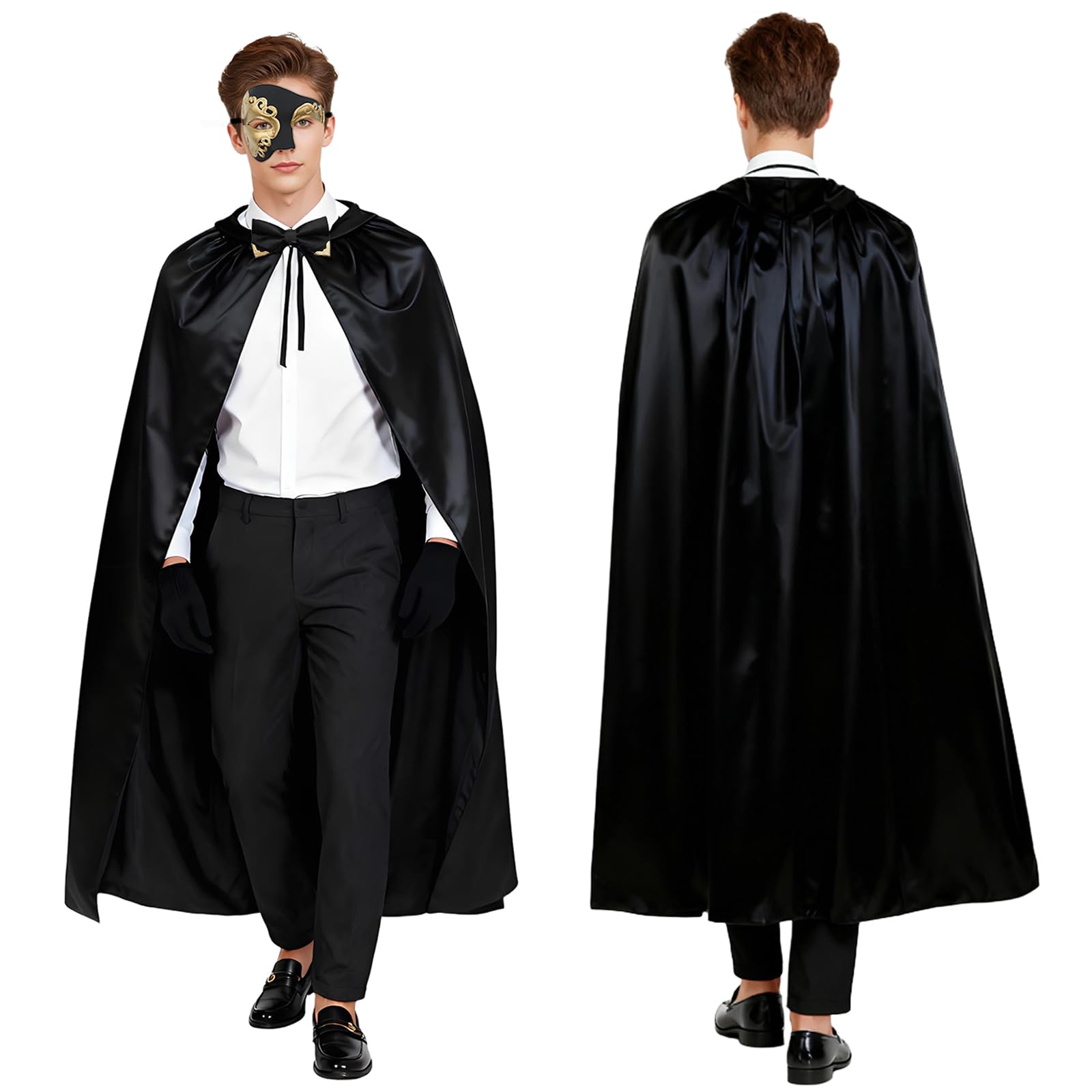 Adult Opera Carnival Costume Cape Venetian Masquerade Mask Gloves Bow Tie – One Size