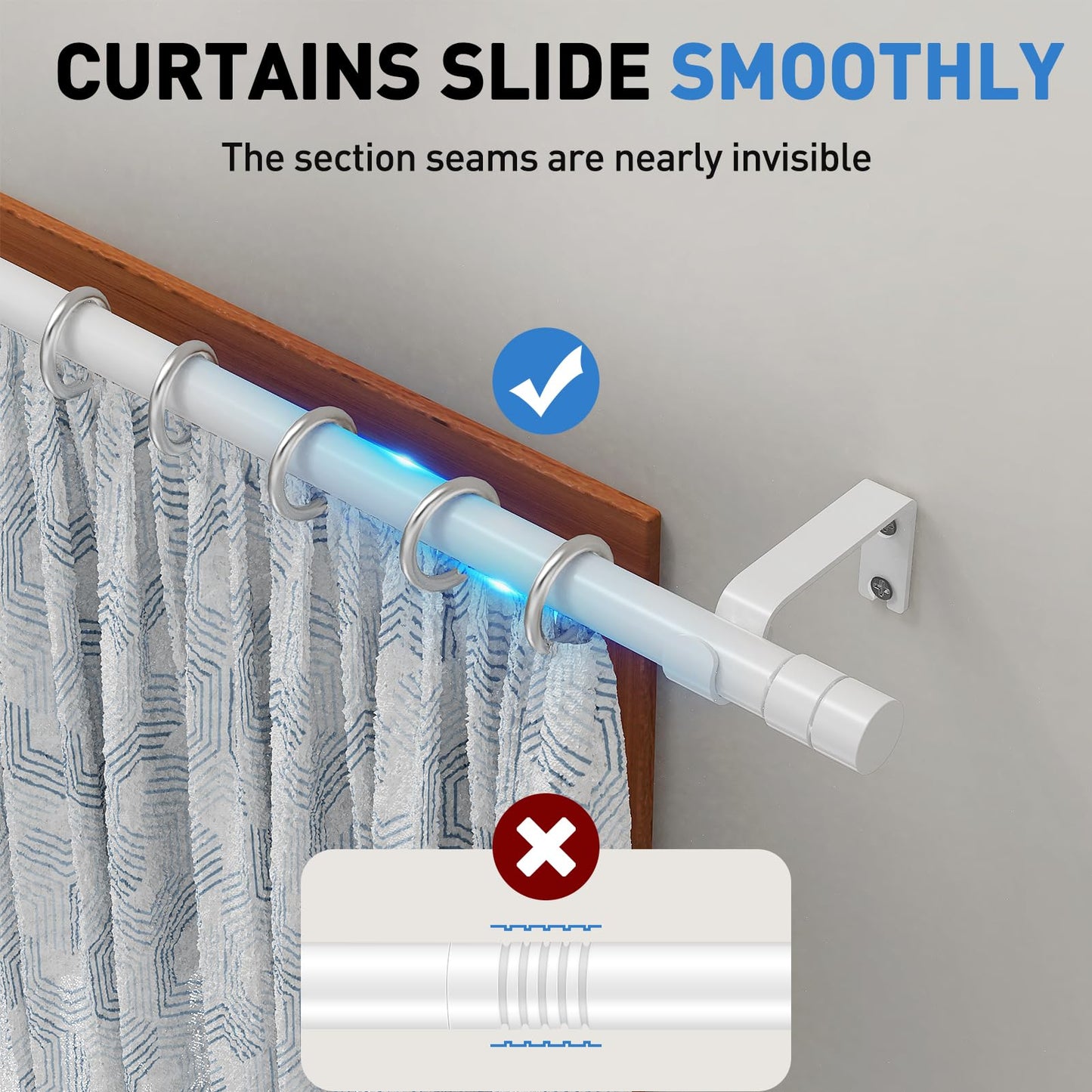WELDUN Curtain Rods for Windows, 81-361 cm Metal Extendable Curtain Rod, Φ19.5 mm Heavy Duty Curtain Rod Set with Brackets