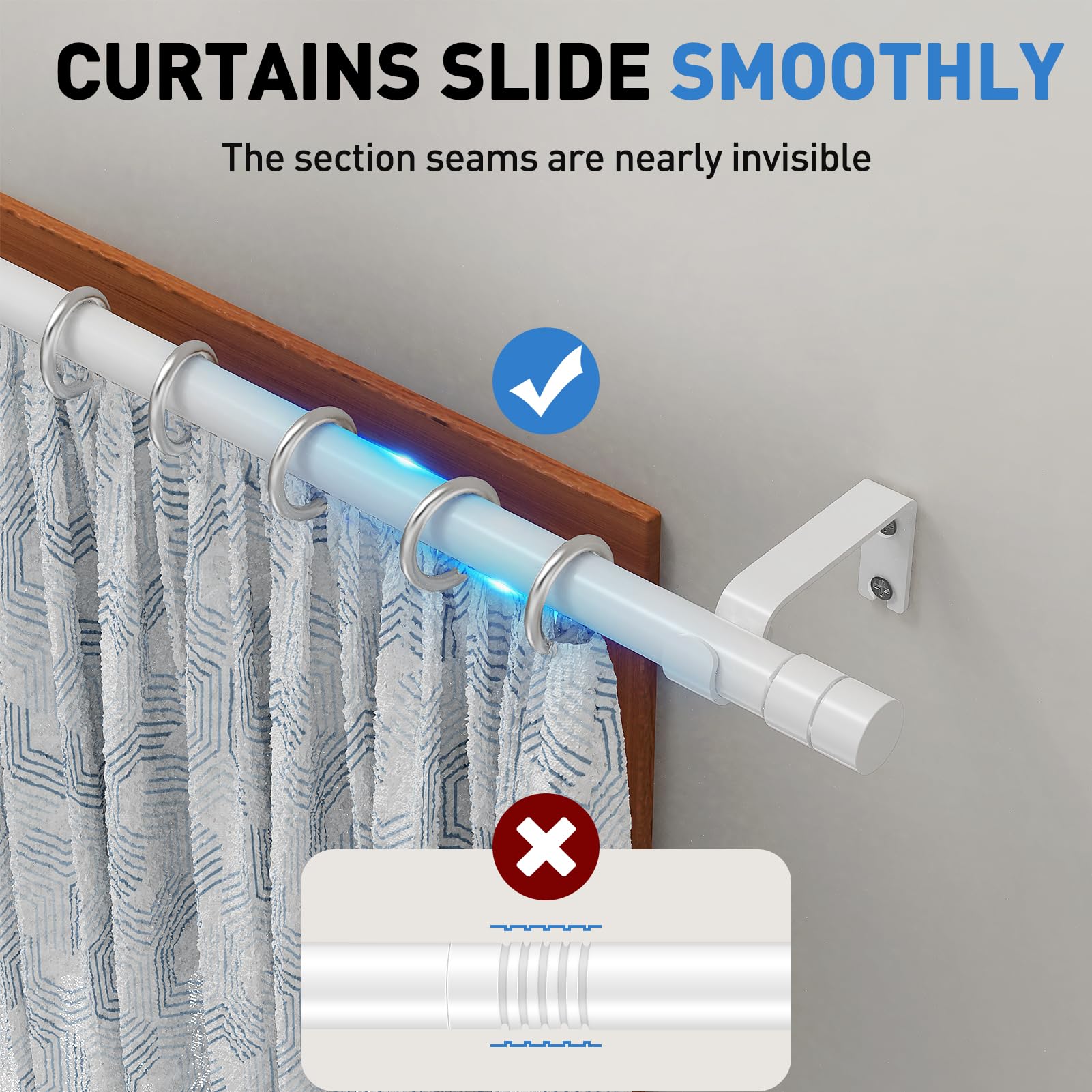 WELDUN Curtain Rods for Windows, 81-361 cm Metal Extendable Curtain Rod, Φ19.5 mm Heavy Duty Curtain Rod Set with Brackets