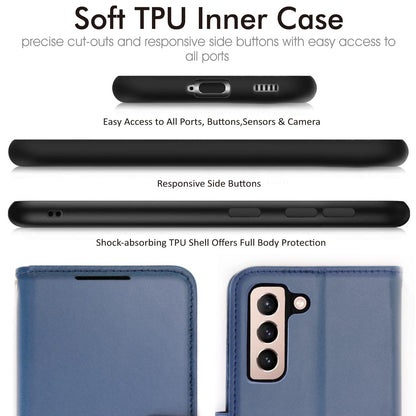 Wallet Flip Case Samsung Galaxy S21 FE PU Leather Stand Card Slot with Wrist Strap – Blue