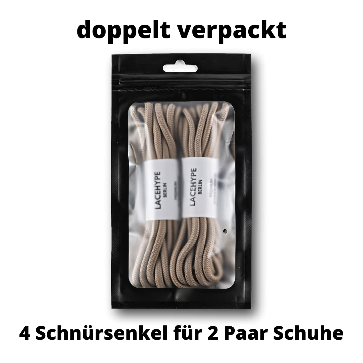 Round Shoelaces Ø4.5mm Polyester Tear-Resistant for Work Boots (2 Pairs) – Khaki 110cm