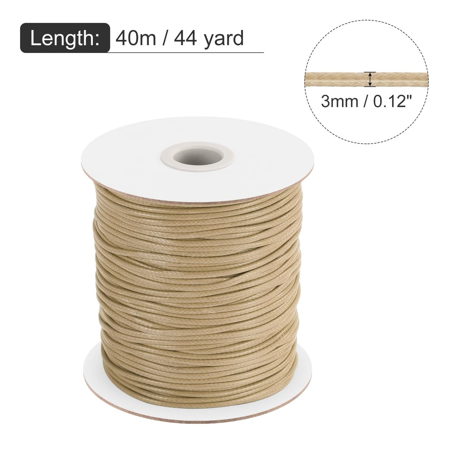 Waxed Cotton Cord 3 mm 40 m for Jewellery Making – Khaki