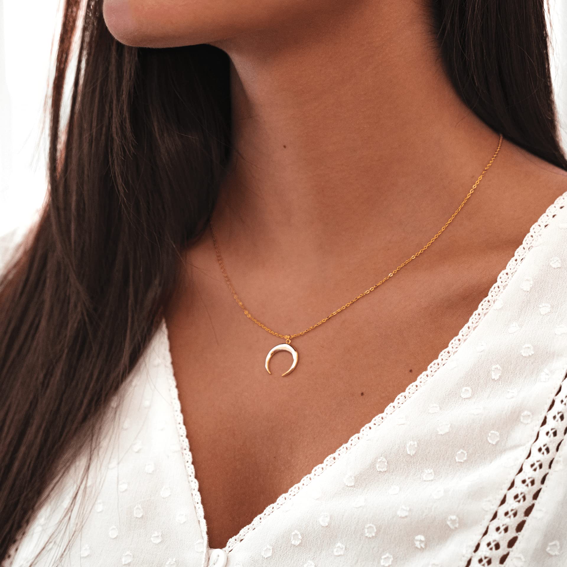 Moon Pendant Necklace Inverted Moon Design Silver Plated – Silver