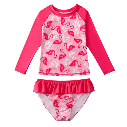 Girls' 2-Piece Ruffle Mermaid Swimsuit Long Sleeve UPF50+ Rash Guard – Age 6-7