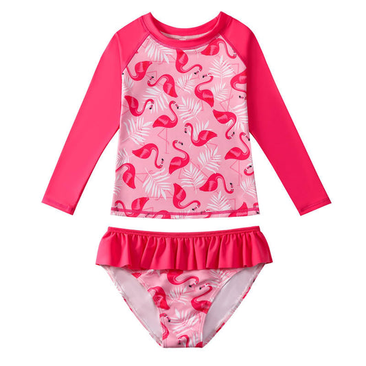 Girls' 2-Piece Ruffle Mermaid Swimsuit Long Sleeve UPF50+ Rash Guard – Age 6-7