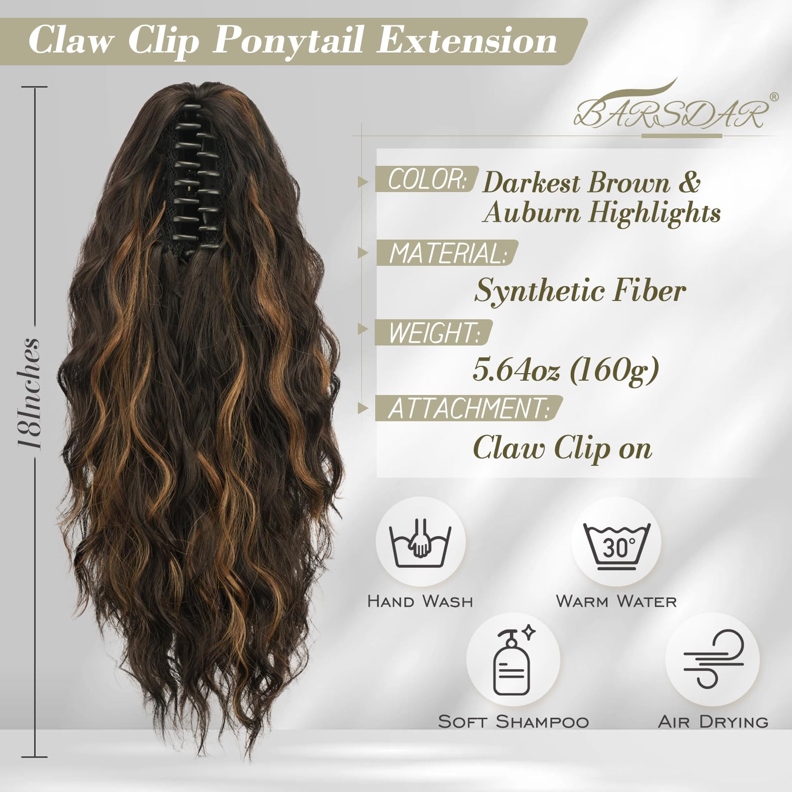 Claw Clip Ponytail Extension 45cm Curly Wavy Synthetic Hair – Natural
