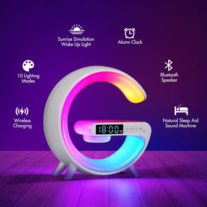 Smart LED Bedside Lamp Wireless Charger Bluetooth Speaker Dimmable - One Size