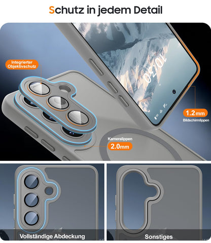 Samsung Galaxy A57 5G Phone Case Shockproof Slim Matte with 2x Tempered Glass – Grey