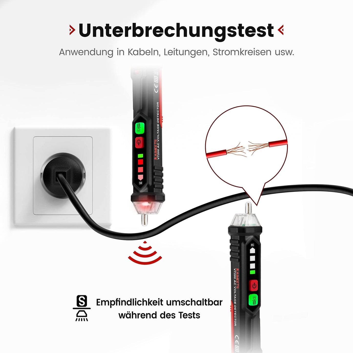 KAIWEETS Non-Contact Voltage Detector VT200, LCD Voltage Tester with Dual Range to Identify Phase and Neutral,