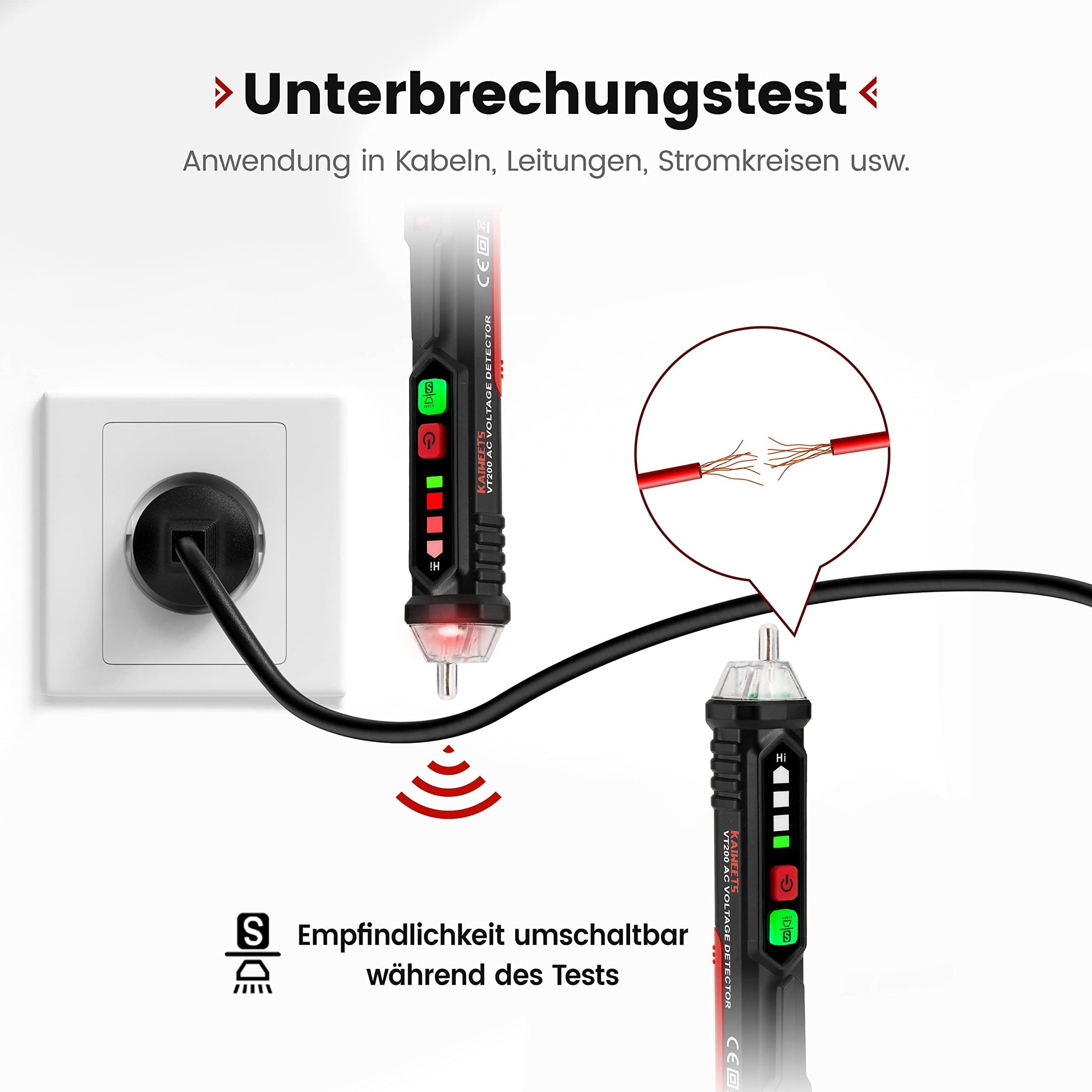 KAIWEETS Non-Contact Voltage Detector VT200, LCD Voltage Tester with Dual Range to Identify Phase and Neutral,