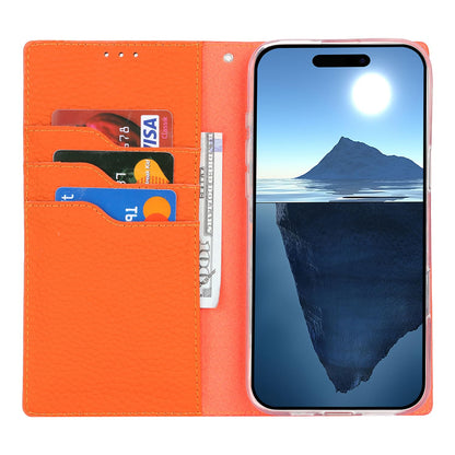iPhone 16 Pro Leather Wallet Case Flip 3 Card RFID Blocker Magnetic Strap – Orange