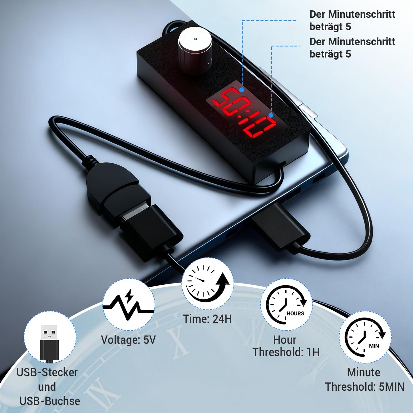 USB Timer Switch Cable 5V 2A Countdown Timer Socket – Adjustable Auto-Off