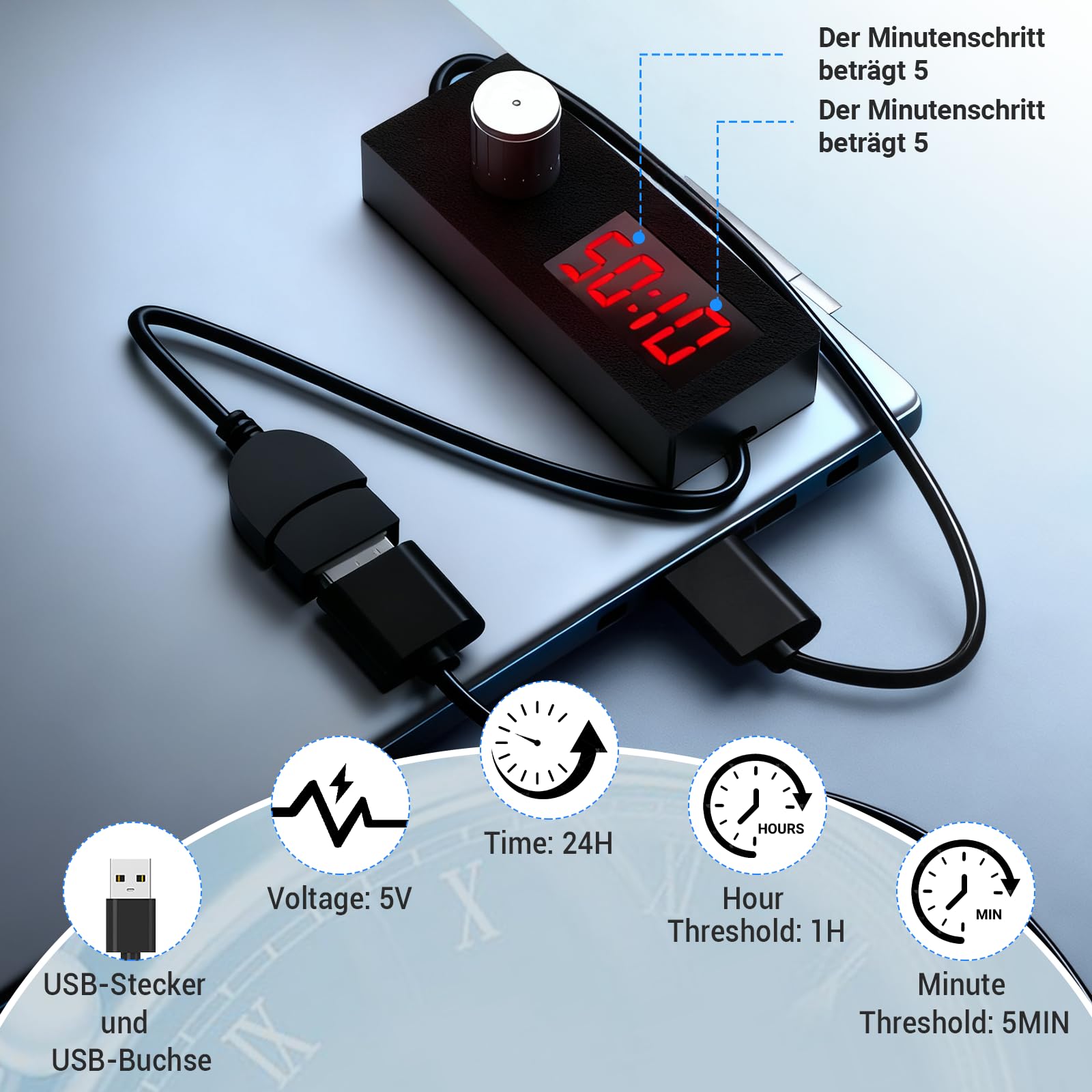 USB Timer Switch Cable 5V 2A Countdown Timer Socket – Adjustable Auto-Off