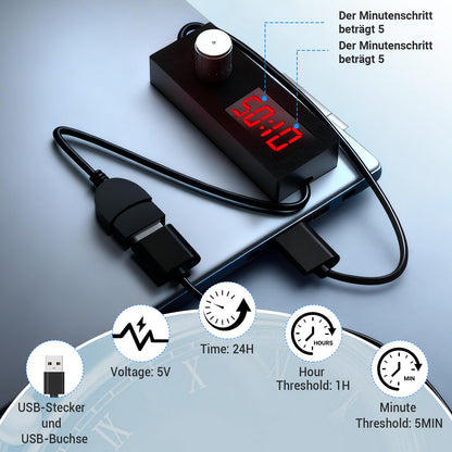 USB Timer Switch Cable 5V 2A Countdown Timer Socket – Adjustable Auto-Off
