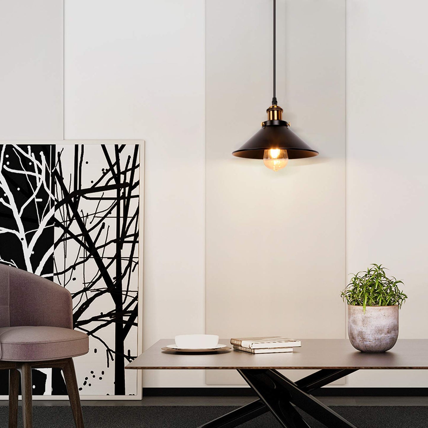 Newrays Vintage Retro Black Pendant Light Shade Loft Iron Umbrella Kitchen Bar Hanging Ceiling Lamp