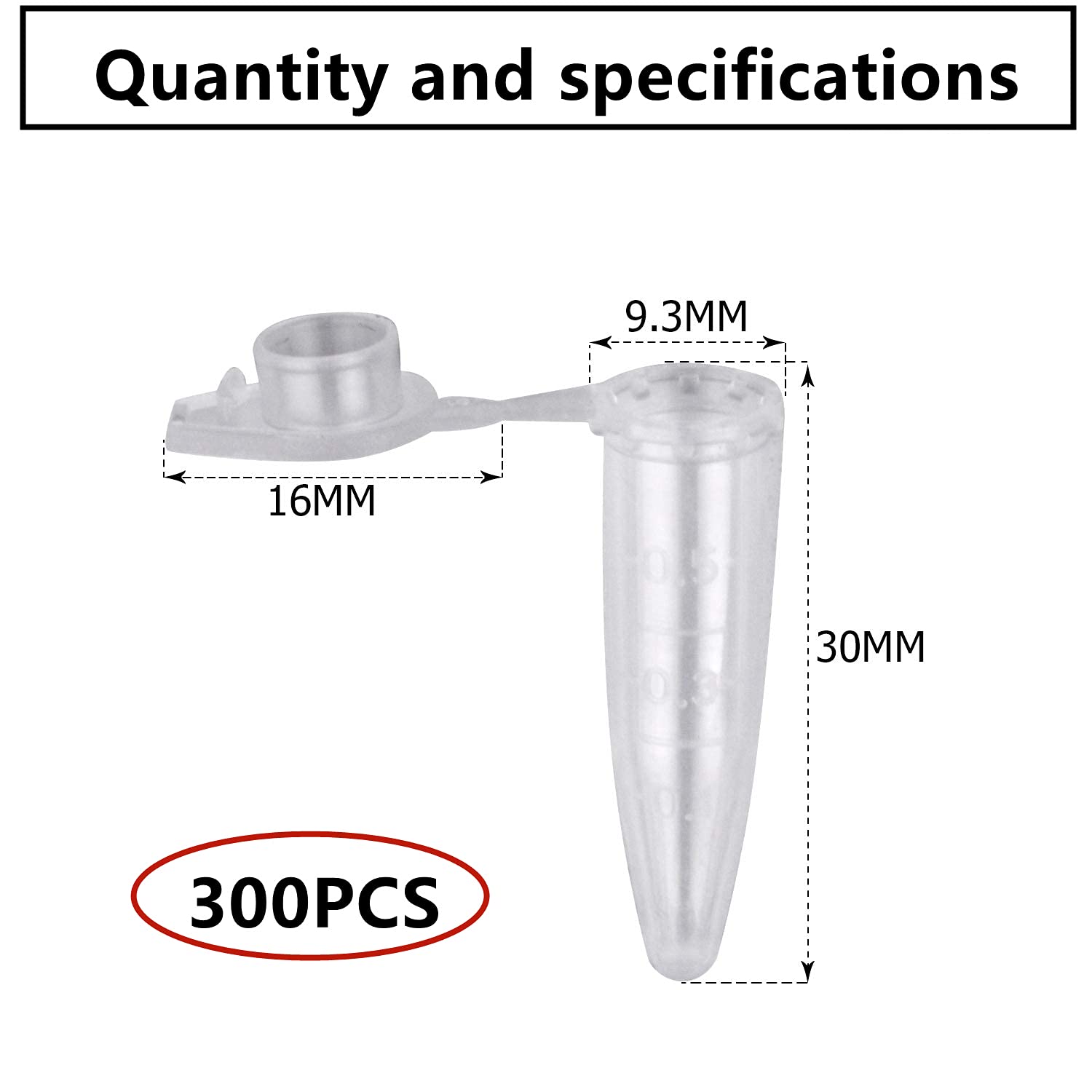 Micro Centrifuge Tubes 0.5ml Plastic Test Tubes with Snap Cap – 300 Pcs