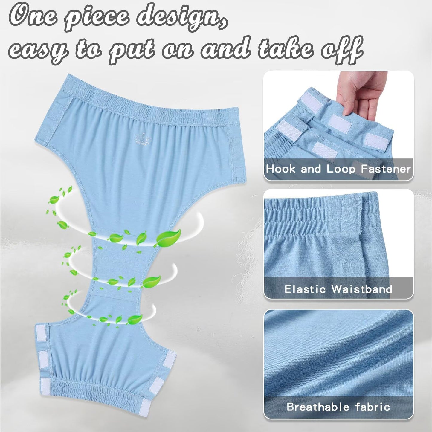 Care Shorts Tear-Away Velcro Fastening Incontinence Trousers for Seniors – Blue L