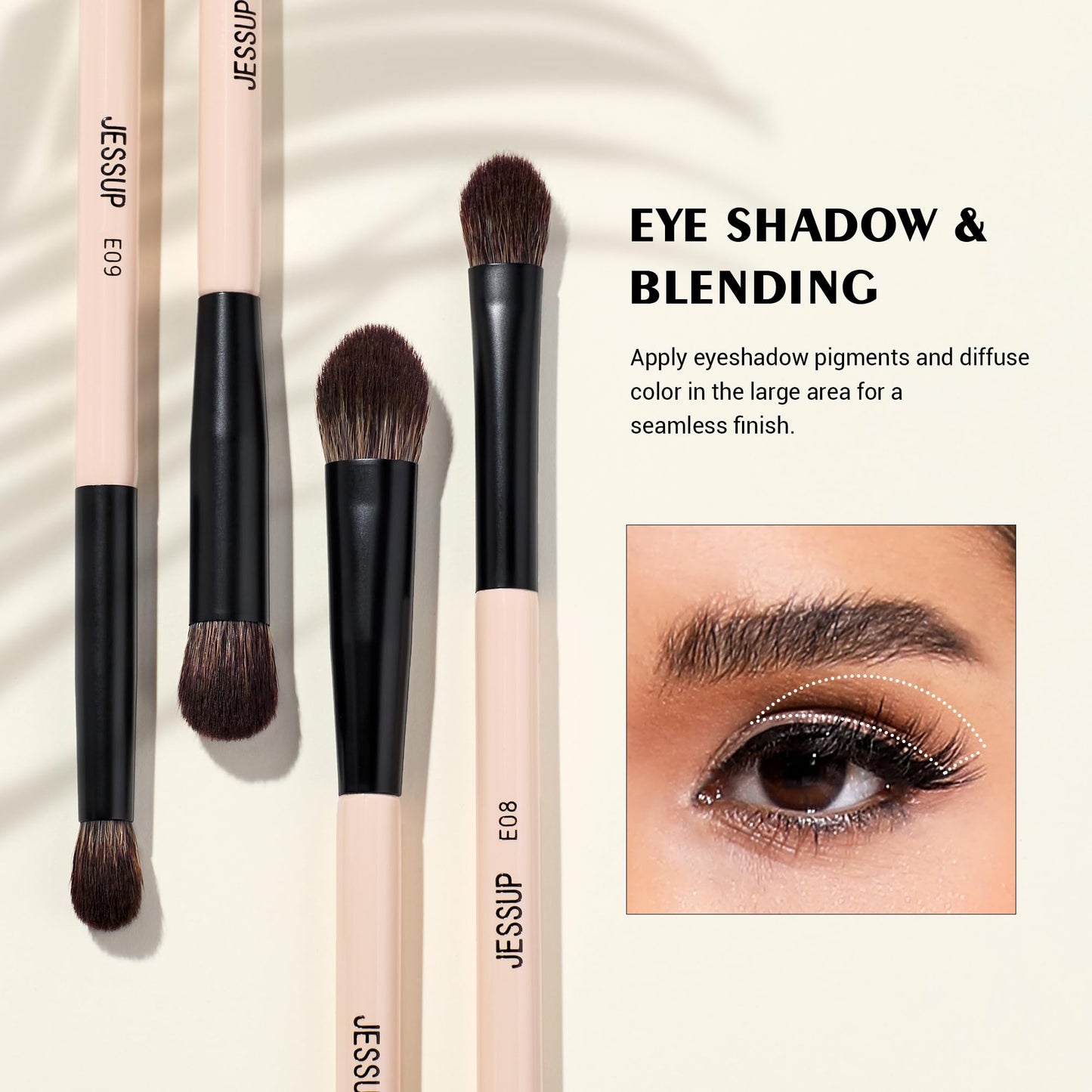 Jessup Eye Brush Set 10-in-5 Double-Ended Precision Vegan Brushes – Peach Dust