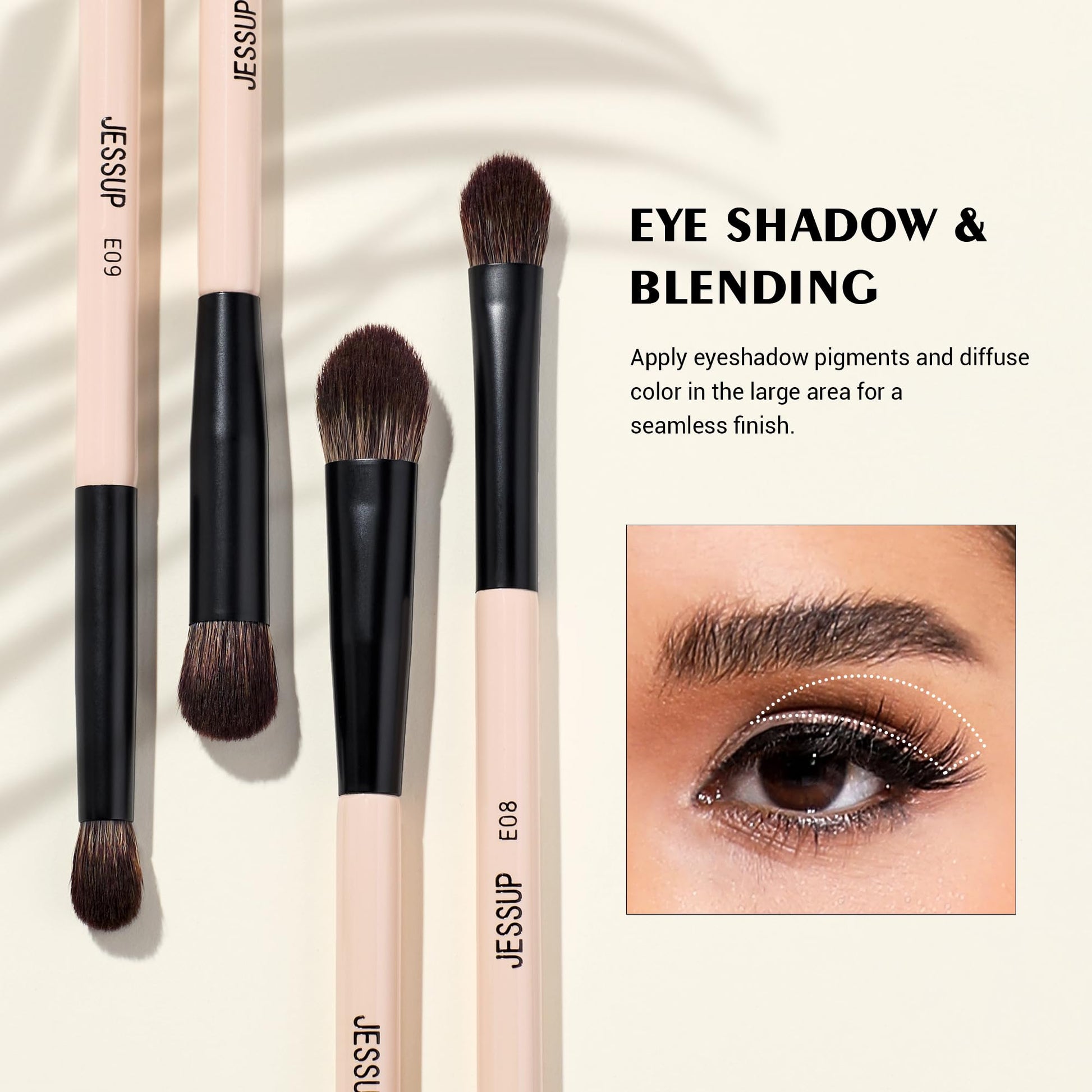 Jessup Eye Brush Set 10-in-5 Double-Ended Precision Vegan Brushes – Peach Dust