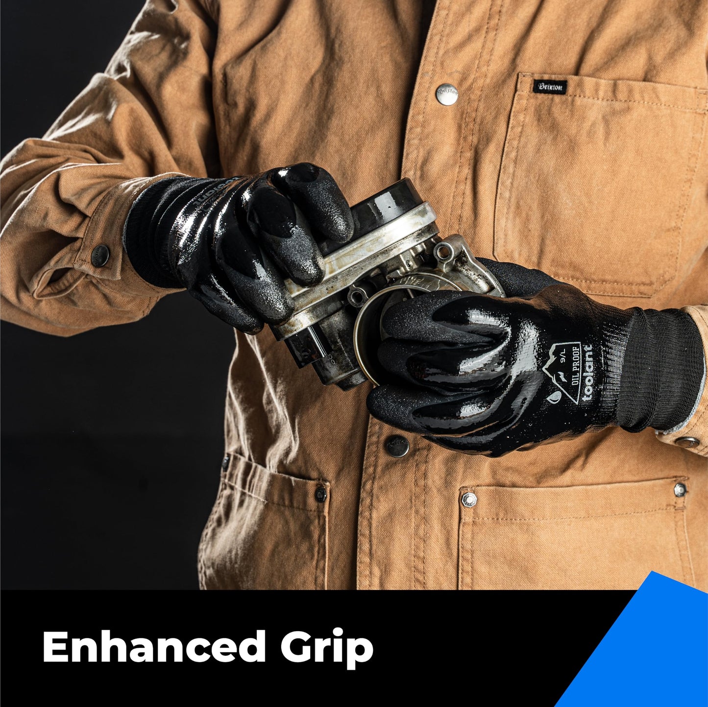 Waterproof Nitrile Work Gloves Double Coated Oil-Resistant Grip – Black M