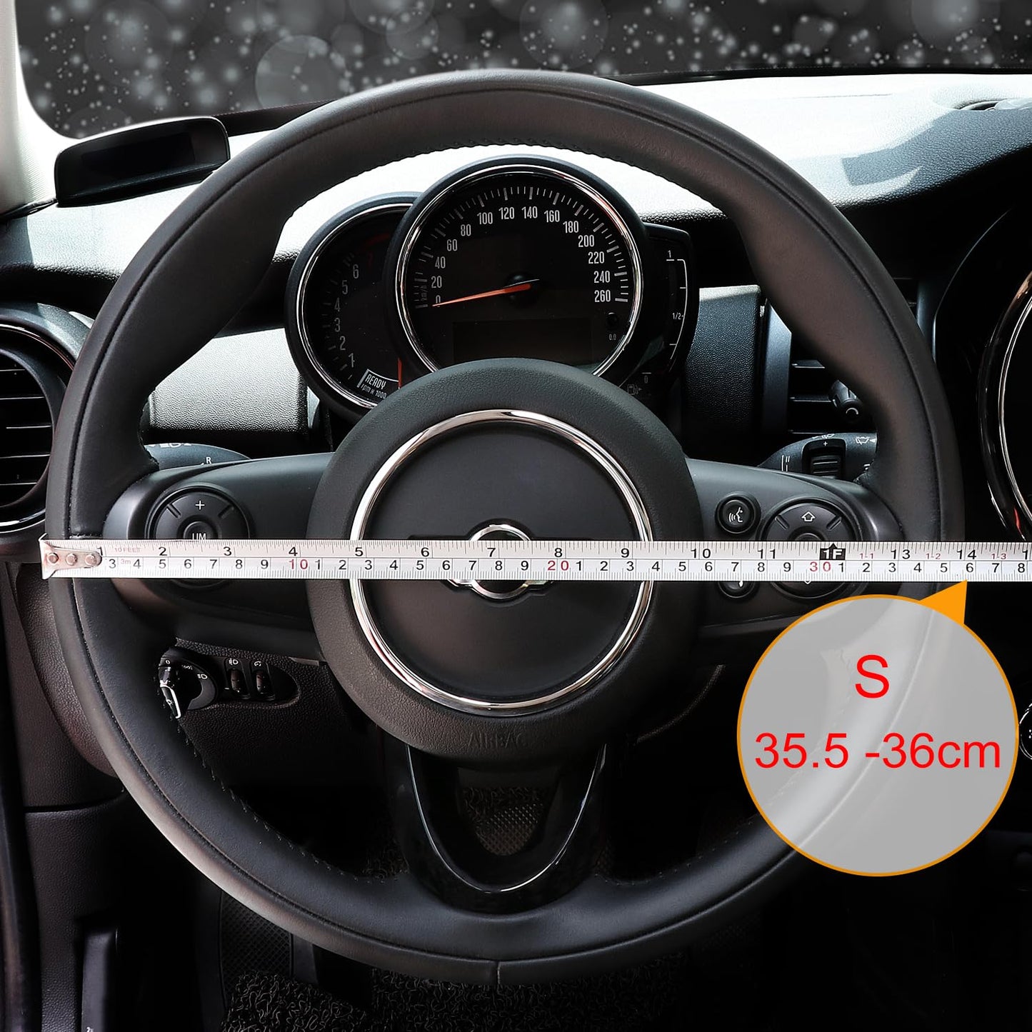 COFIT Non-Slip Microfiber Leather Steering Wheel Cover – Grey and Black 35.5-36cm