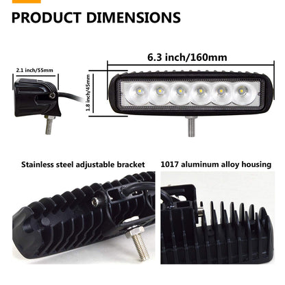 LED Off-Road Headlights 18W Waterproof Auxiliary Lights for Trucks & SUVs – 6 Inch