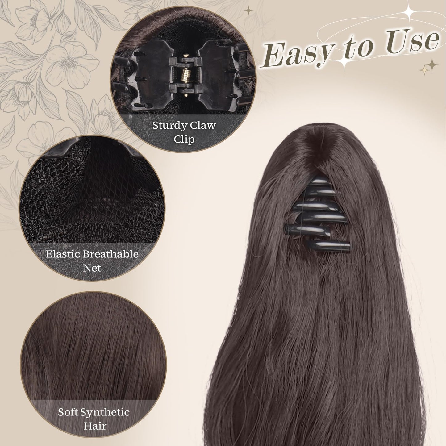 Ponytail Hairpiece Clip-in Wavy, Heat-resistant – Medium Brown 50cm