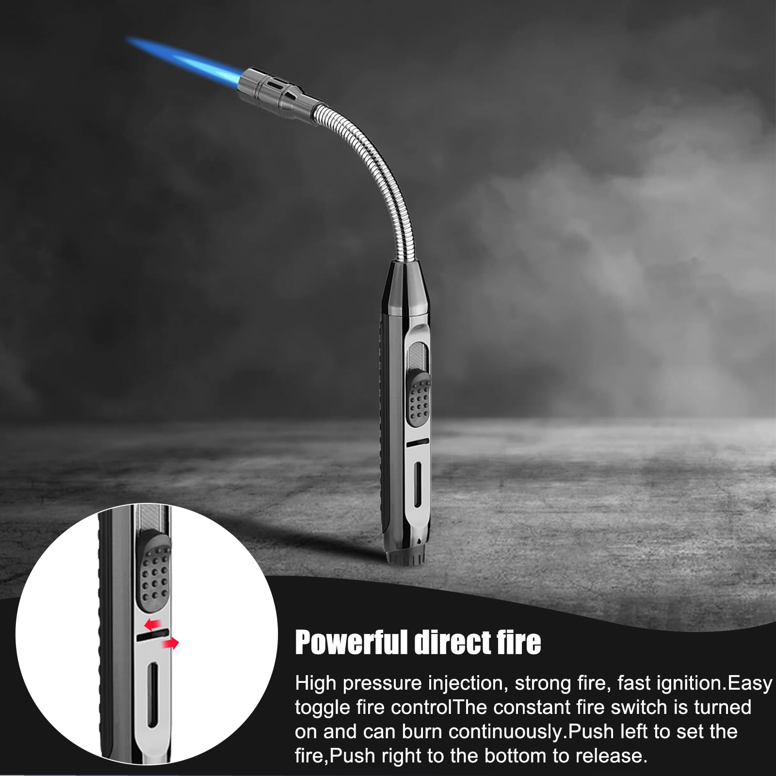 Refillable Flexible Neck Butane Lighter 360° Windproof Jet Flame - No Gas