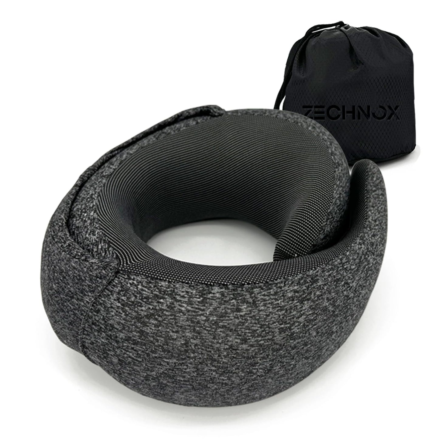 Ergonomic Travel Neck Pillow Memory Foam with Hood 360-degree Contoured Washable Cover – Moon Silver