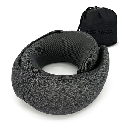 Ergonomic Travel Neck Pillow Memory Foam with Hood 360-degree Contoured Washable Cover – Moon Silver