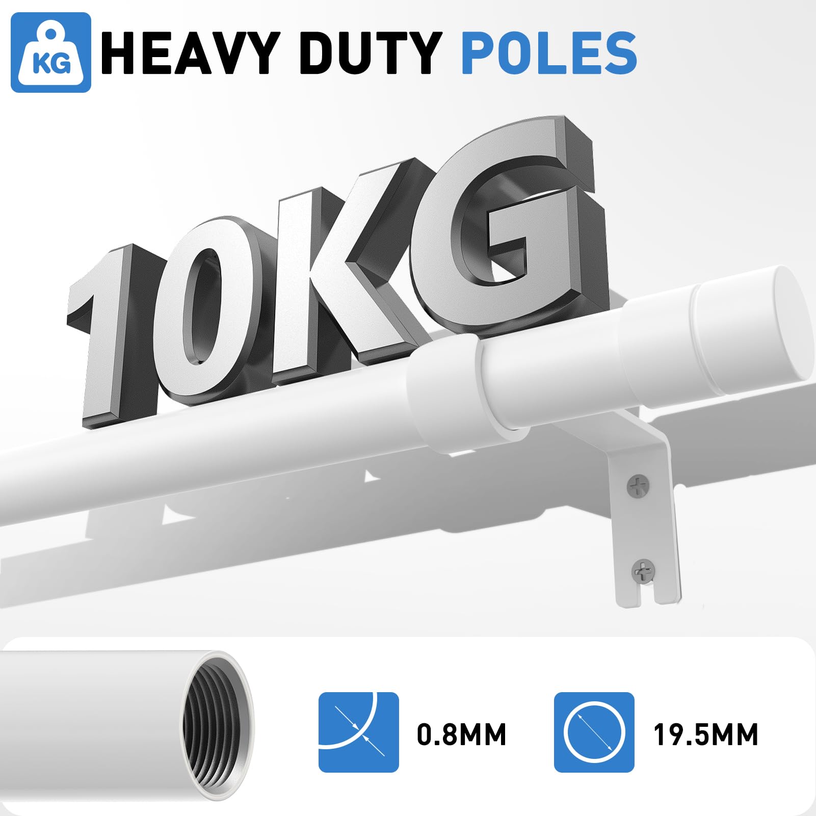 WELDUN Curtain Rods for Windows, 81-361 cm Metal Extendable Curtain Rod, Φ19.5 mm Heavy Duty Curtain Rod Set with Brackets
