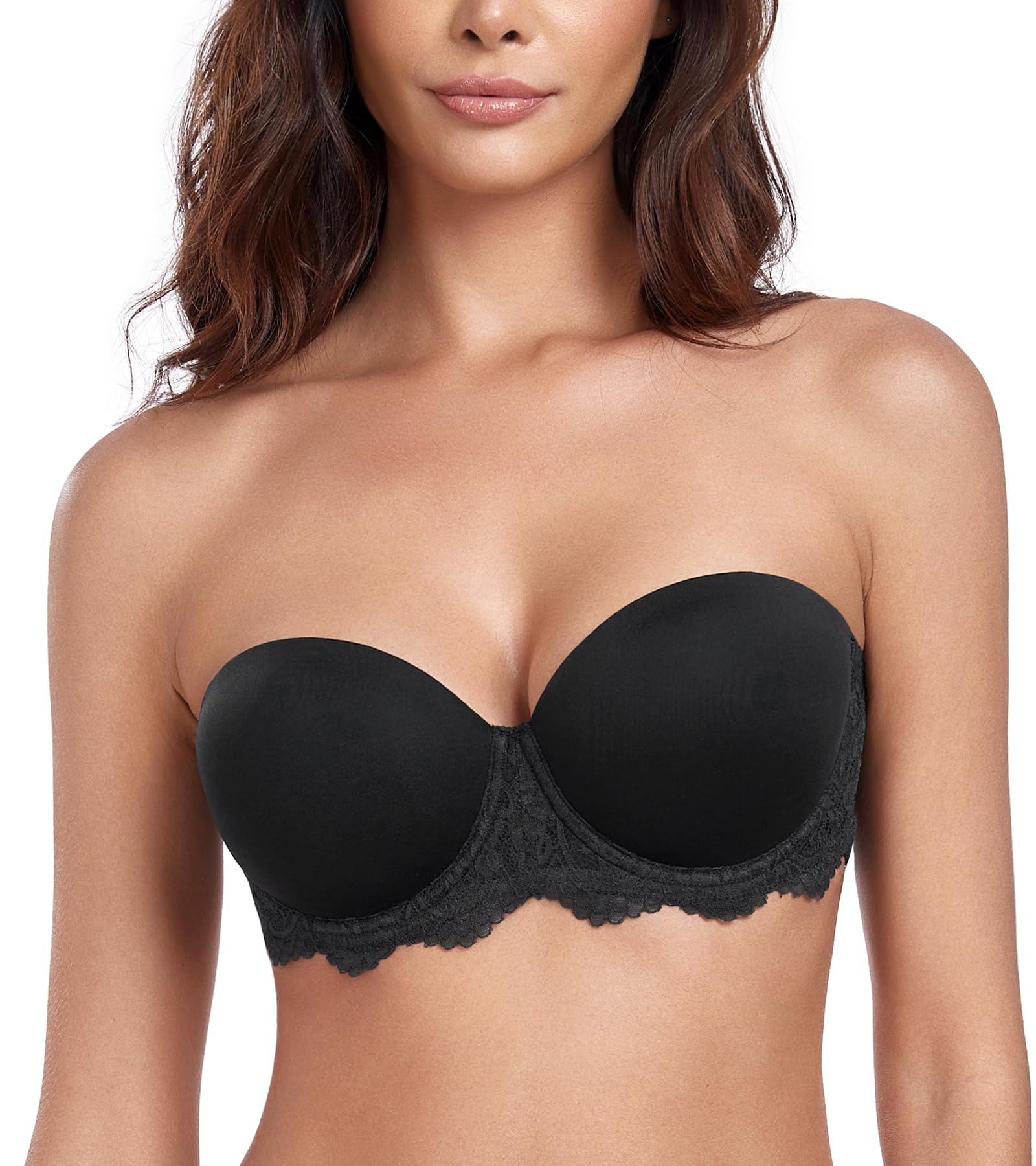 Plus Size Strapless Underwire Push-Up Bra Lace Open Back – Black 105F