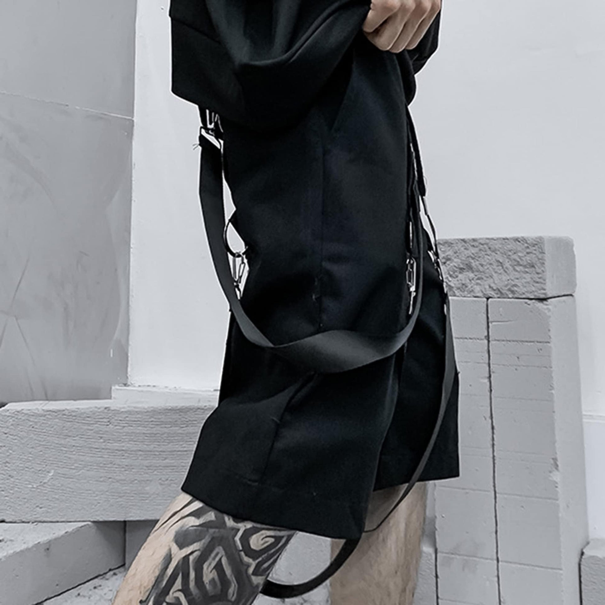 Men's Techwear Cargo Jogger Shorts Tactical Streetwear Hip Hop – Black S