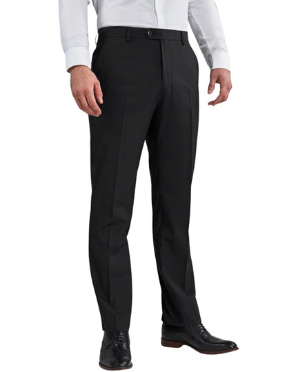 Men's suit trousers black straight cut with pleats & pockets for work – Black
