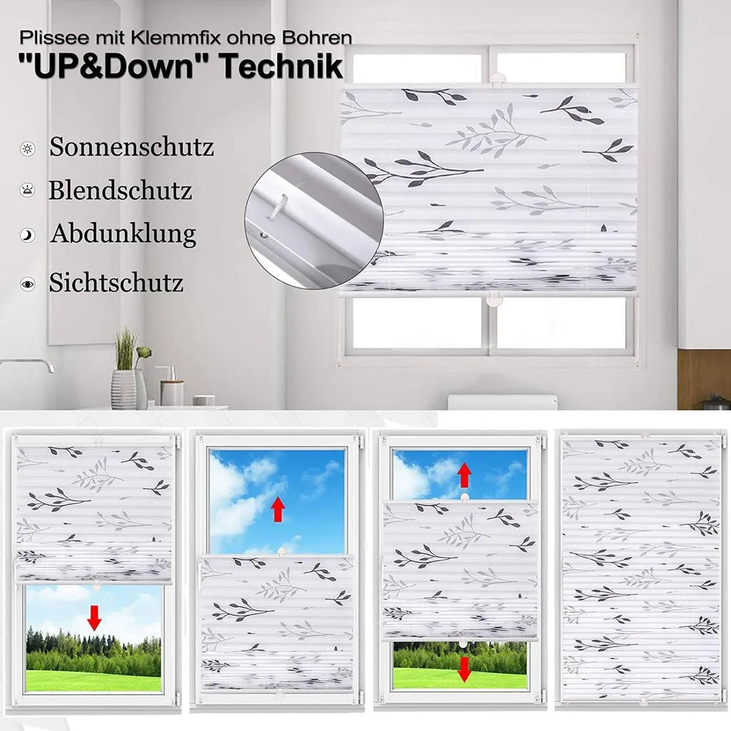 WOLTU PS5616GR Plisētā Žalūzija 65 × 130 cm – Pelēka ar Zaru Rakstu