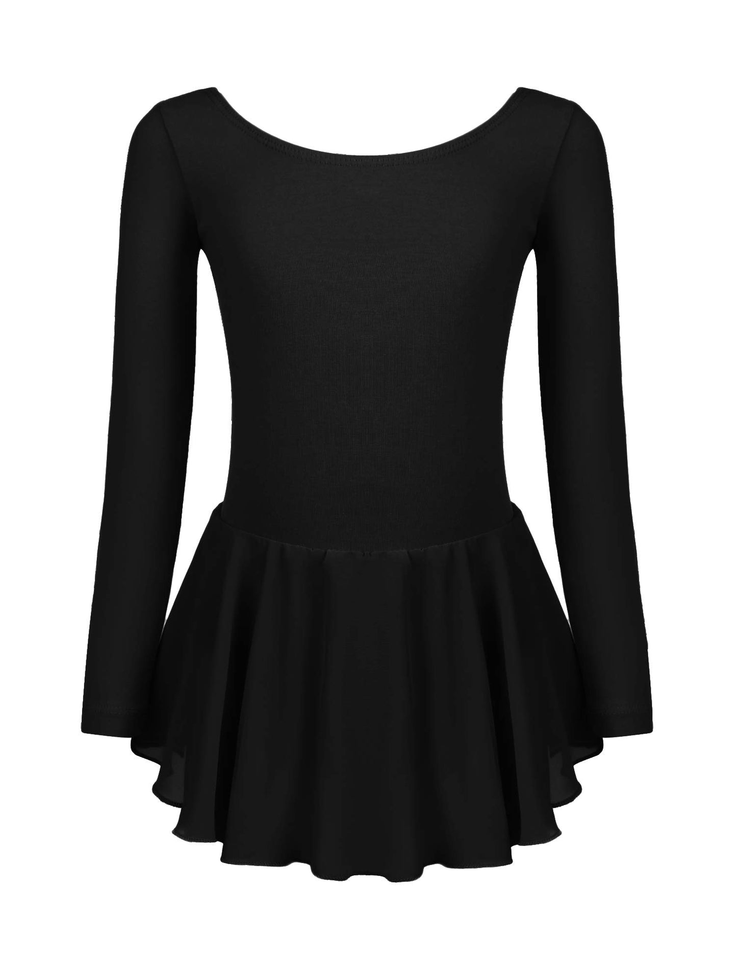 Girls' Backless Ballet Leotard Long Sleeve Cotton with Tutu Skirt Dance Bodysuit – Black 120