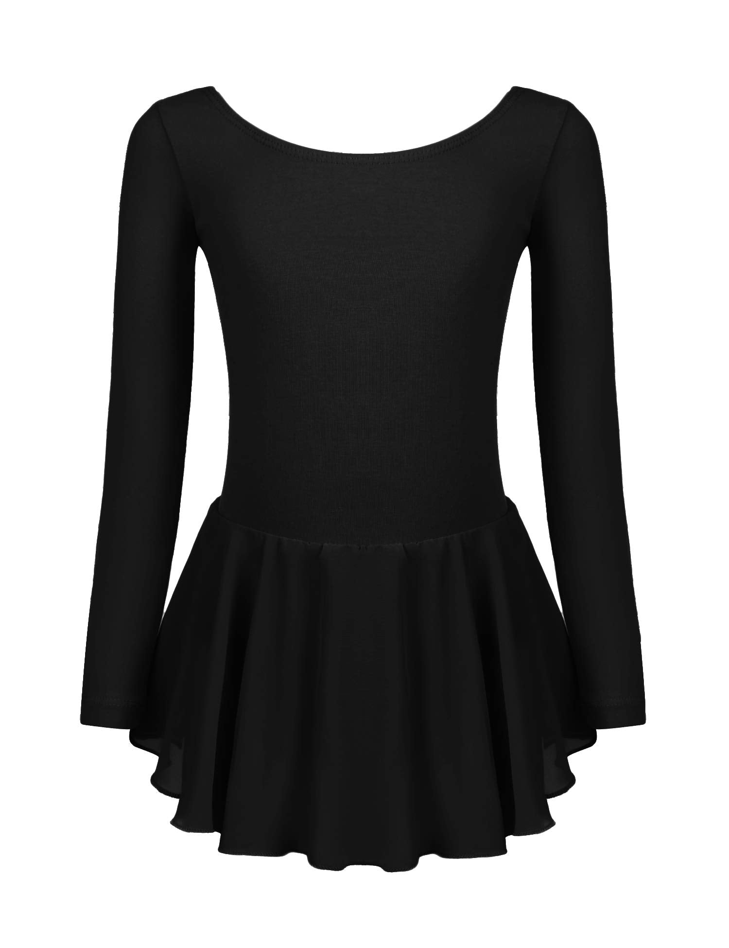 Girls' Backless Ballet Leotard Long Sleeve Cotton with Tutu Skirt Dance Bodysuit – Black 120
