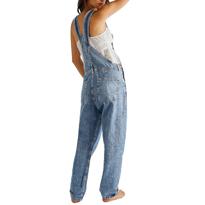 Women's Sleeveless Denim Dungarees Loose Fit Baggy Long Overalls Slingback Jeans – Light Blue XXL