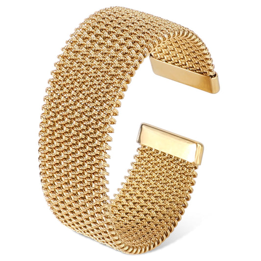 Wide Woven Open Gold Bangle Stainless Steel Mesh Stackable Cuff – Gold