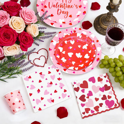 Valentine Tableware Set Plates Cups Napkins for 24 People – Red/Pink 24pc