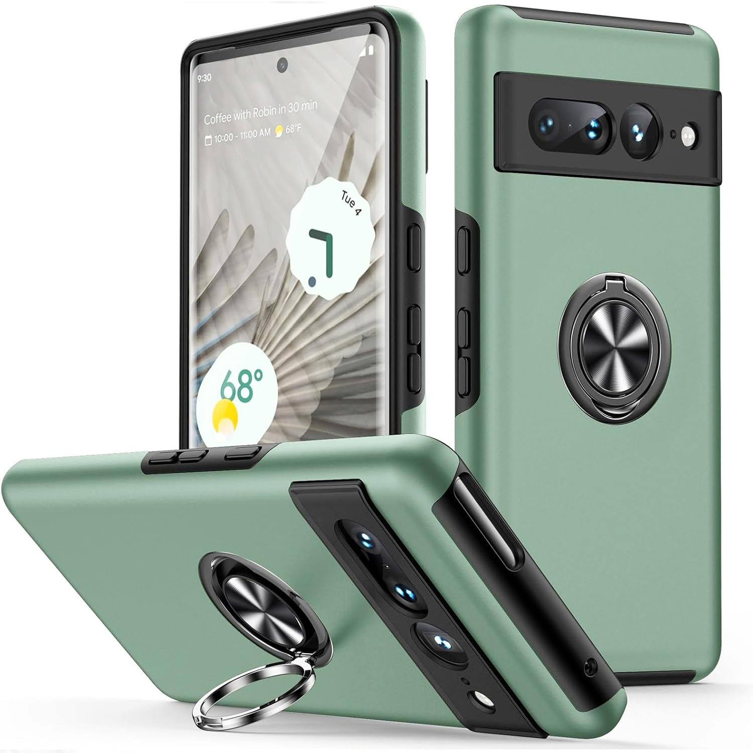 Google Pixel 7 Pro Phone Case with Stand Magnetic Car Mount Support Shockproof Bumper – Green