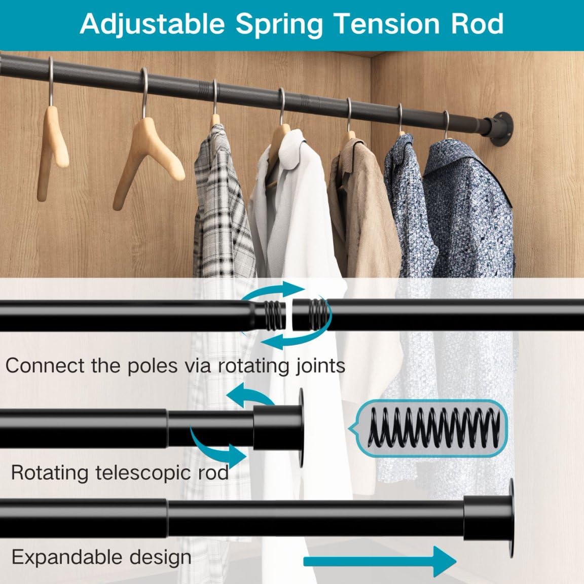 Adjustable Wardrobe Rail Heavy Duty Clothes Rod 68-90cm Ø32mm – White